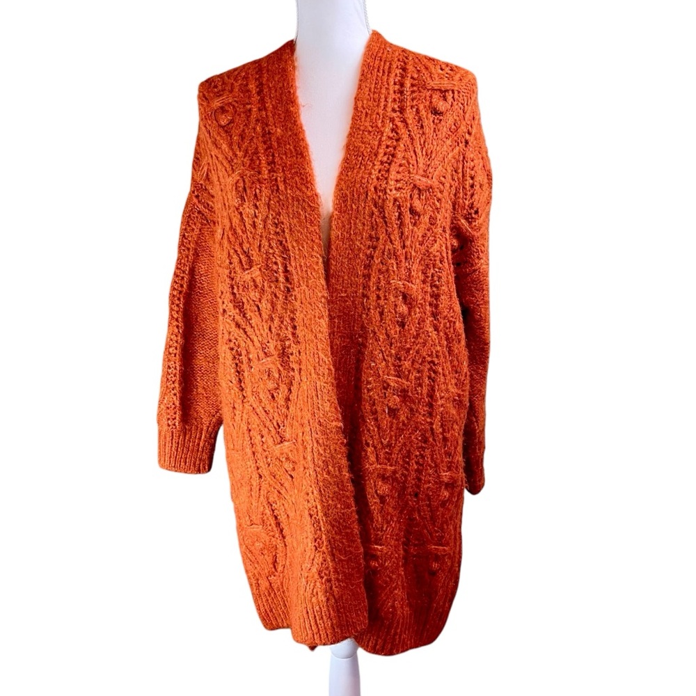 By‎ ANTHROPOLOGIE Chunky Cable Knit Cardigan Sweater Jacket M Fisherman Coastal